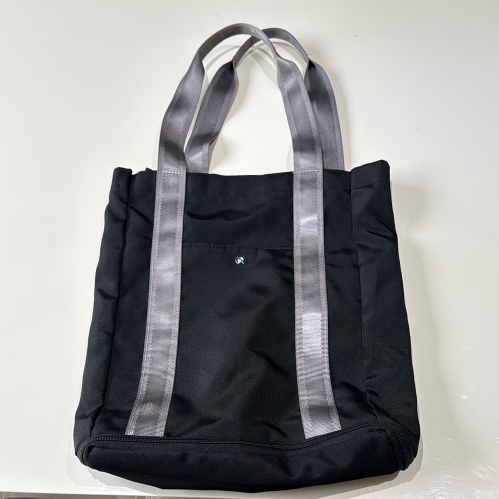 BMW Black Tote Bag with Gray Straps